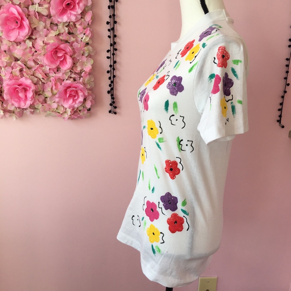 Flower floral rainbow tee shirt white - Picture 3 of 7